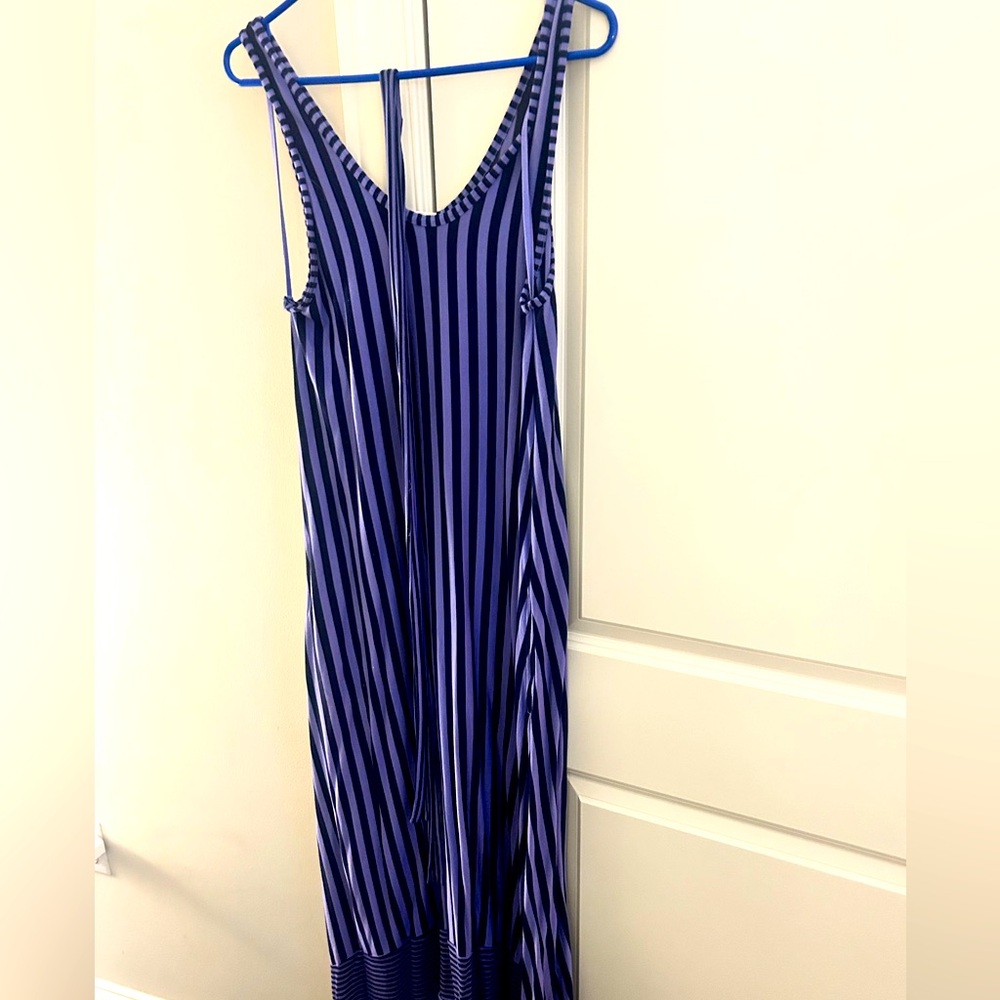 Striped navy blue and lavender cotton dress